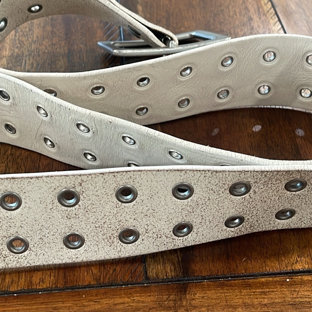 Fox Racing Cream Tan Moto Genuine Leather Belt 40/42 Engraved Metallic Buckle - Picture 6 of 17